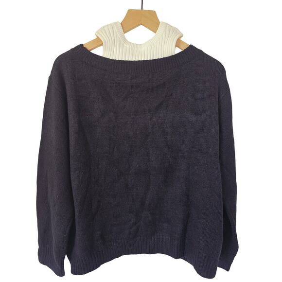 NWT Avantlook Black White Twofer Sweater Crew Neck Faux Layered Rib Knit Size M - Picture 2 of 3